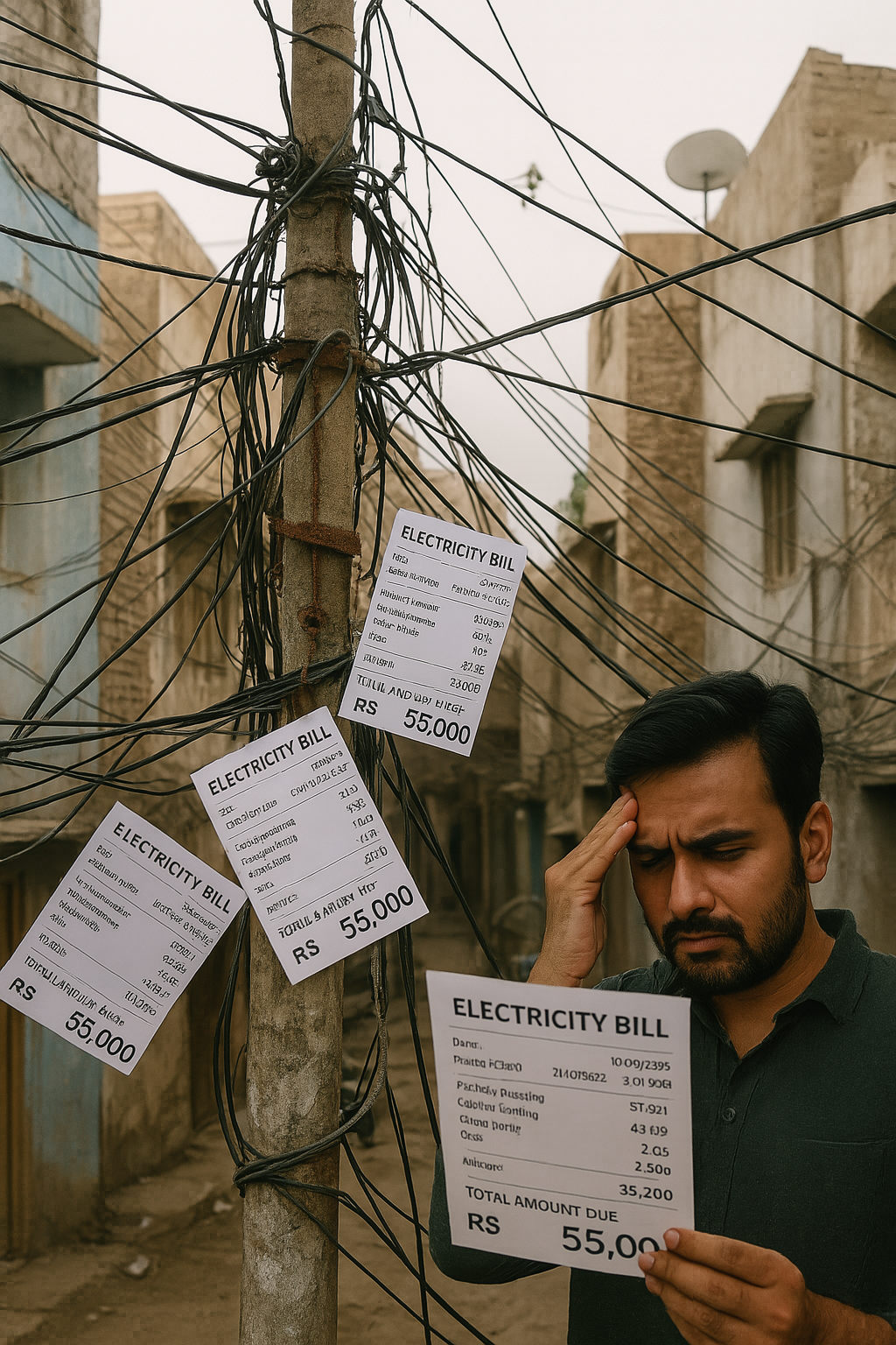 Transmission lines in a Pakistani city symbolizing infrastructure inefficiencies contributing to extra-losses-by-power-companies-in-2023.